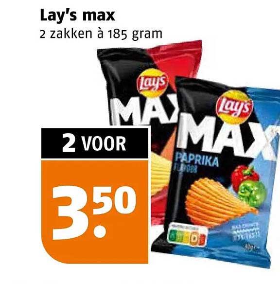 Lay’s max 2 zakken à 185 gram 2 voor