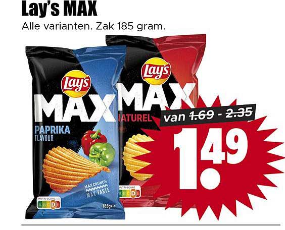 Lay's MAX Alle varianten. Zak 185 gram.