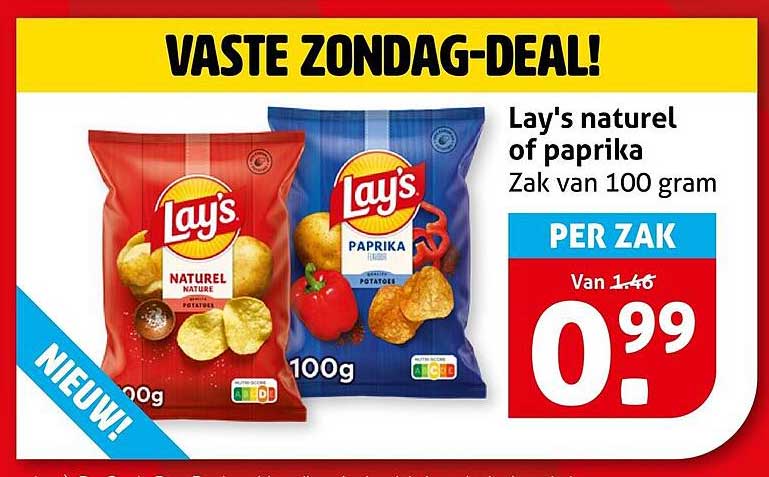 Lay's naturel of paprika Zak van 100 gram