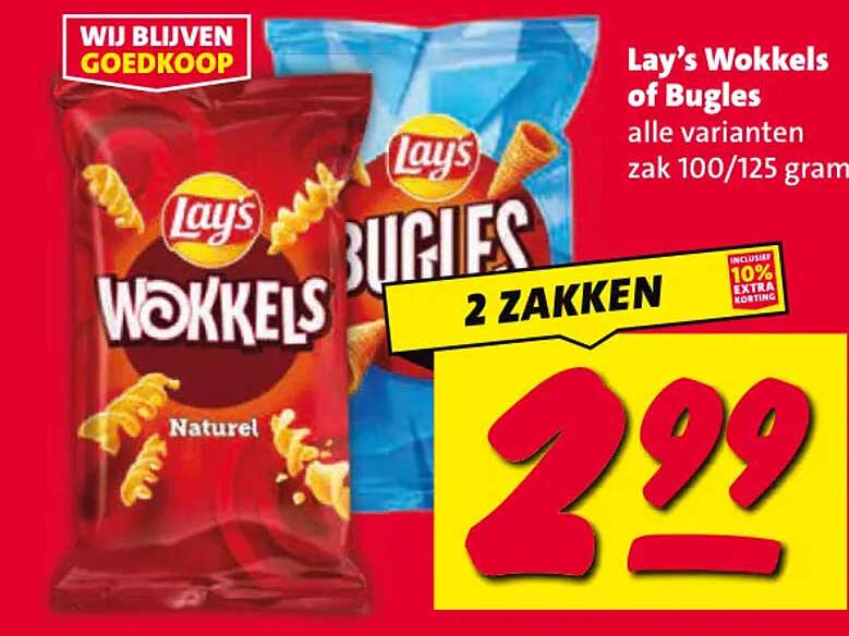 Lay’s Wokkels of Bugles alle varianten zak 100/125 gram 2 ZAKKEN