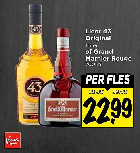 Licor 43 Original 1 liter of Grand Marnier Rouge 700 ml PER FLES