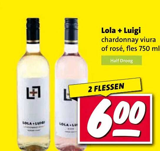 Lola + Luigi chardonnay viura of rosé, fles 750 ml 2 flessen