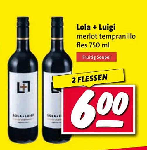 Lola + Luigi merlot tempranillo fles 750 ml 2 flessen