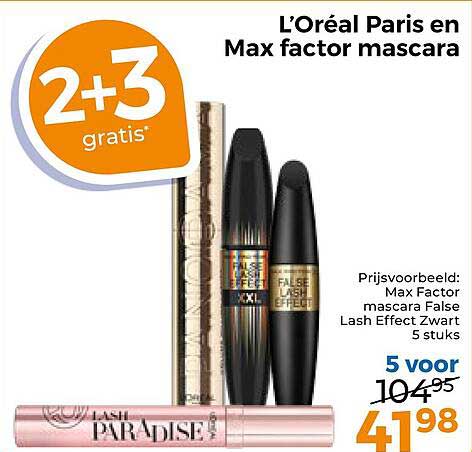 L’Oréal Paris en Max factor mascara 2+3 gratis
