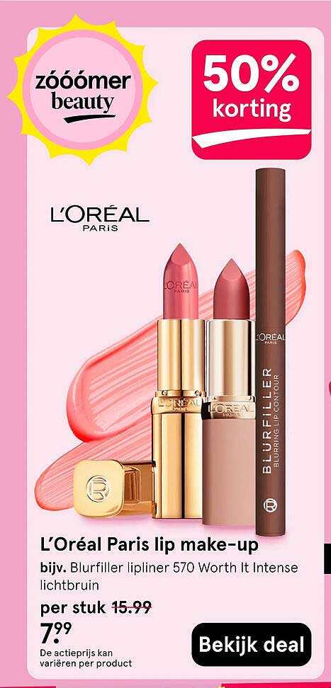 L’Oréal Paris lip make-up 50% korting