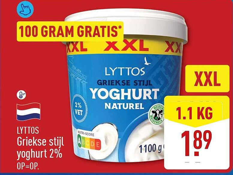 LYTTOS Griekse stijl yoghurt 2% OP=OP. 100 GRAM GRATIS* XXL
