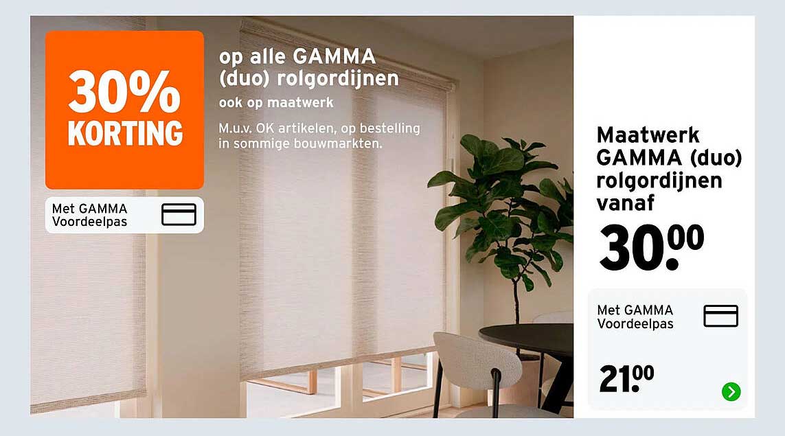 Maatwerk GAMMA (duo) rolgordijnen vanaf 30.00