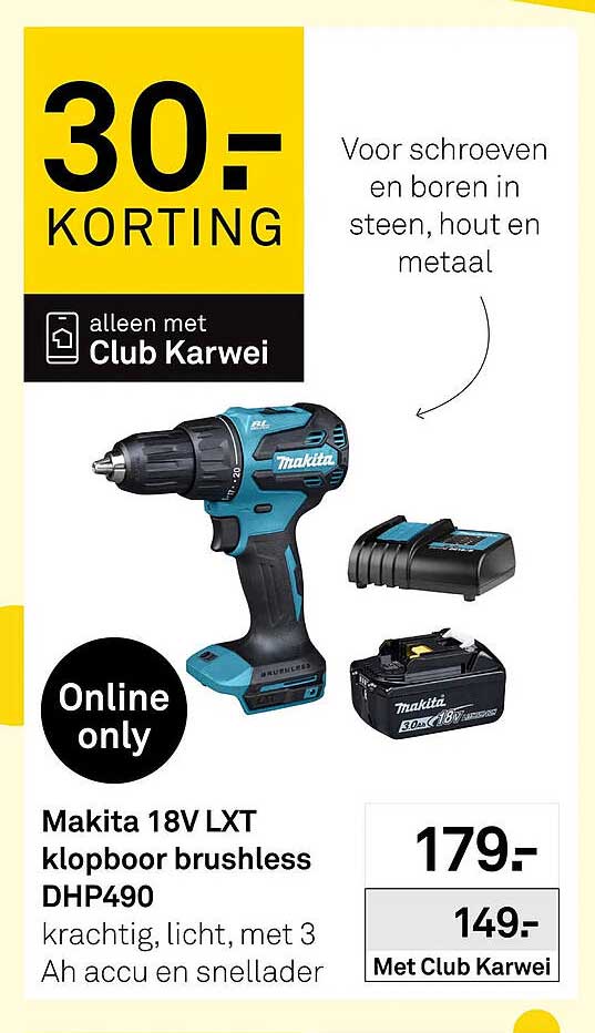 Makita 18V LXT klopboor brushless DHP490