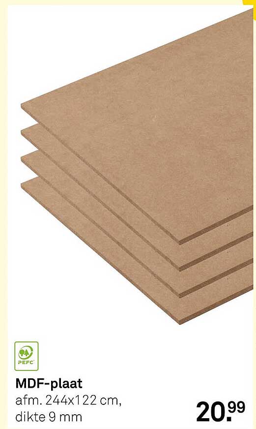 MDF-plaat afm. 244x122 cm, dikte 9 mm