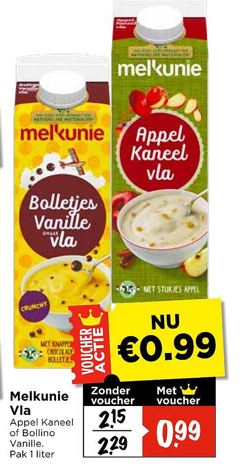 Melkunie Vla Appel Kaneel of Bollino Vanille. Pak 1 liter