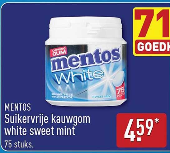 MENTOS Suikervrije kauwgom white sweet mint 75 stuks.