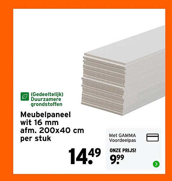 Meubelpaneel wit 16 mm afm. 200x40 cm per stuk