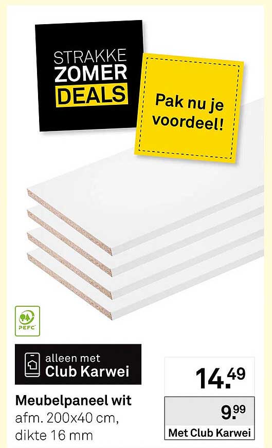 Meubelpaneel wit afm. 200x40 cm, dikte 16 mm