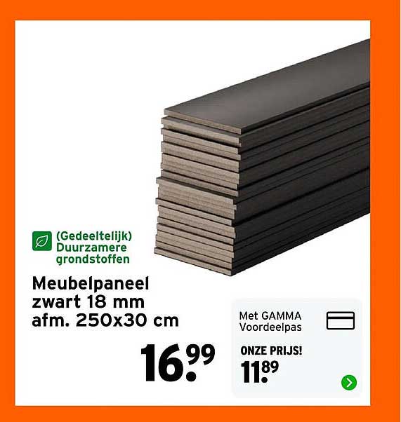 Meubelpaneel zwart 18 mm afm. 250x30 cm