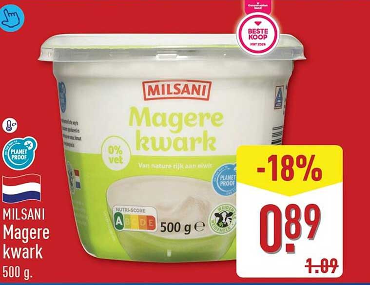MILSANI Magere kwark 500 g -18%