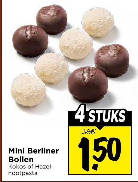 Mini Berliner Bollen Kokos of Hazel-nootpasta 4 STUKS
