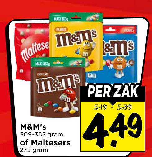 M&M's of Maltesers 273 gram, 309-363 gram PER ZAK