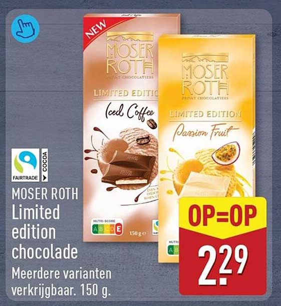 MOSER ROTH Limited edition chocolade Meerdere varianten verkrijgbaar. 150 g. OP=OP