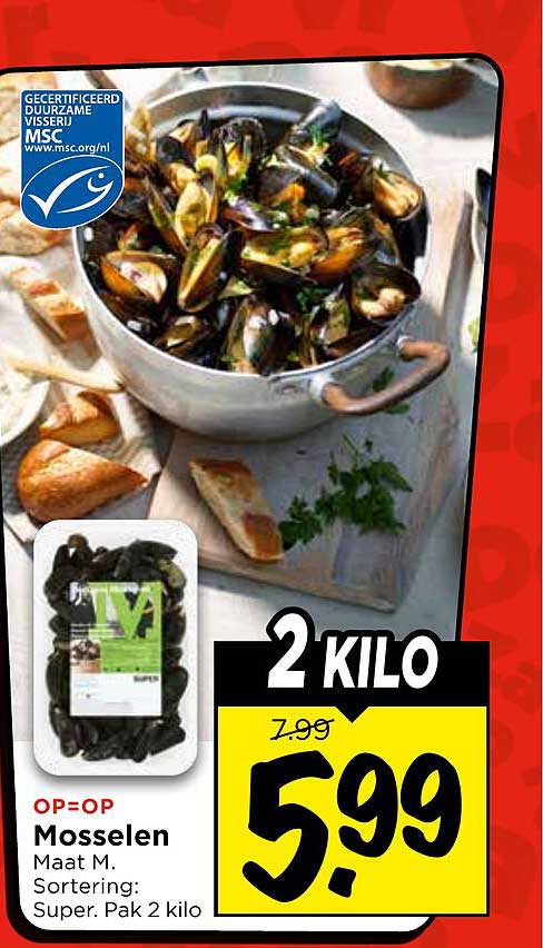 Mosselen Maat M. Sortering: Super. Pak 2 kilo