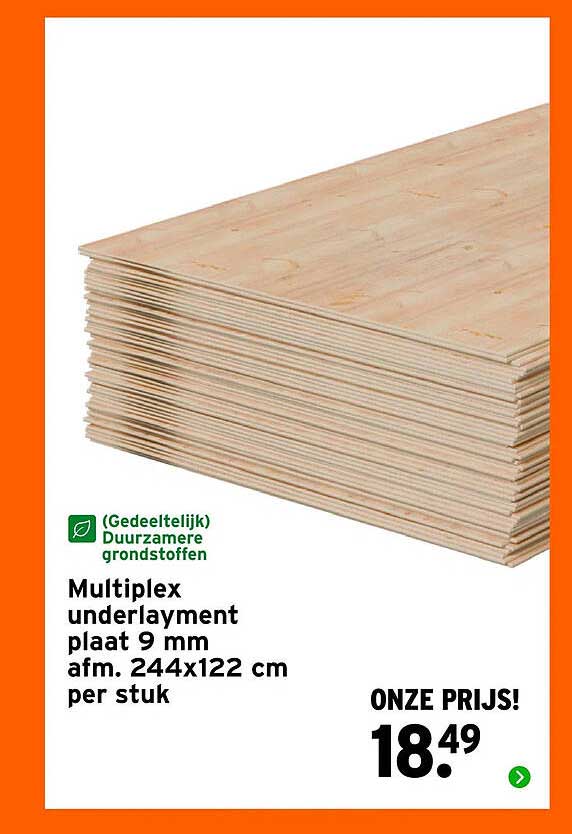 Multiplex underlayment plaat 9 mm afm. 244x122 cm per stuk