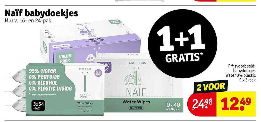 Naïf babydoekjes 1+1 gratis