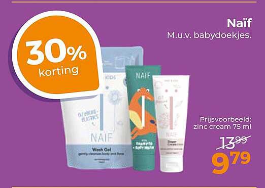 Naïf M.u.v. babydoekjes. 30% korting