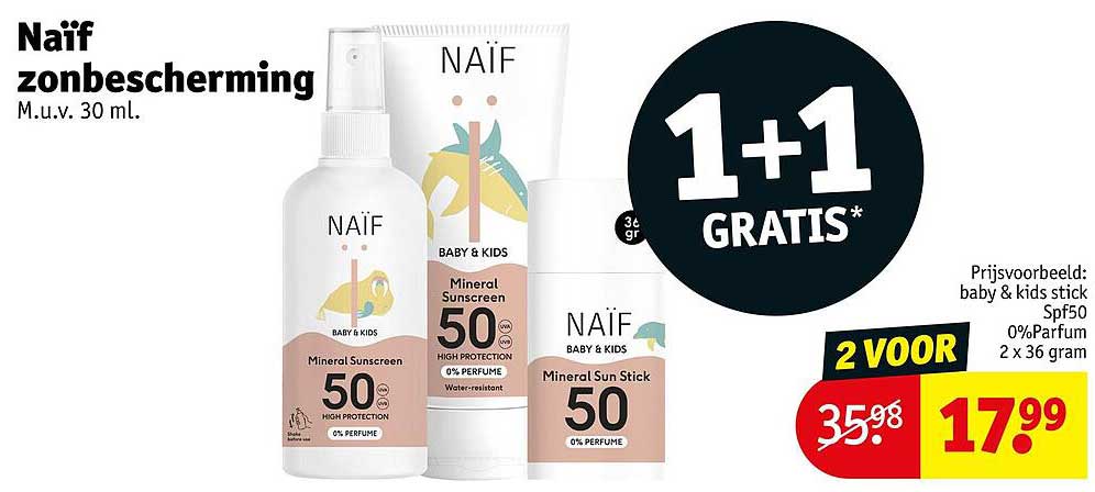 Naïf zonbescherming M.u.v. 30 ml. 1+1 gratis
