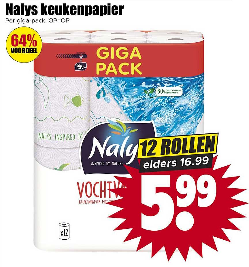 Nalys keukenpapier GIGA PACK 12 rollen elders 16.99