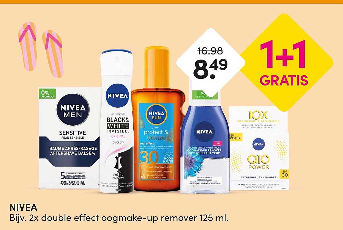 NIVEA Bijv. 2x double effect oogmake-up remover 125 ml. 1+1 GRATIS