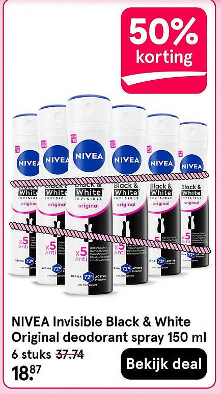 NIVEA Invisible Black & White Original deodorant spray 150 ml 6 stuks 50% korting