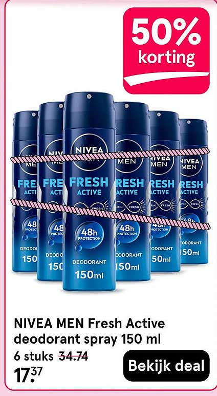 NIVEA MEN Fresh Active deodorant spray 150 ml 50% korting