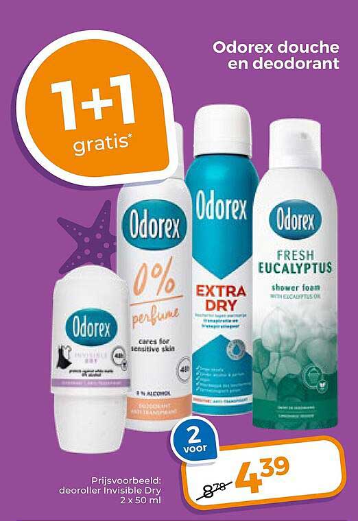 Odorex douche en deodorant 1+1 gratis