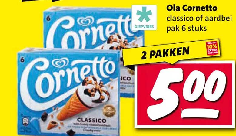 Ola Cornetto classico of aardbei pak 6 stuks 2 pakken