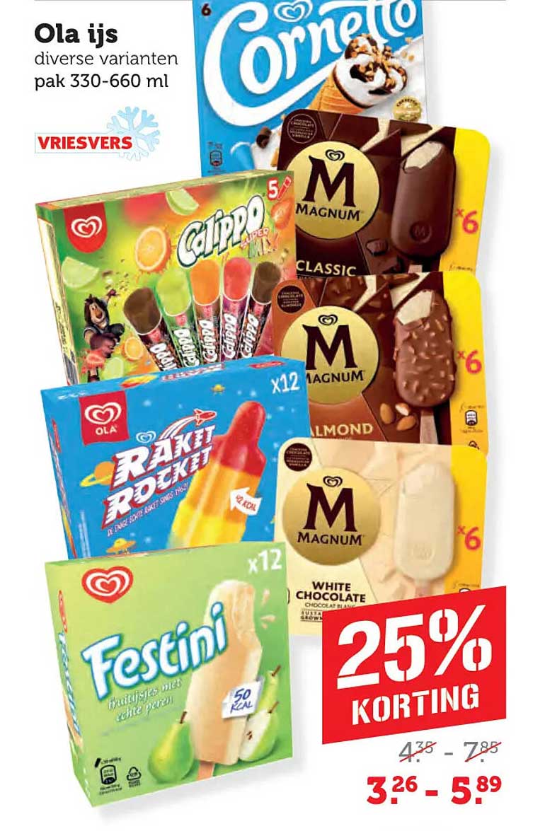 Ola ijs diverse varianten pak 330-660 ml 25% KORTING