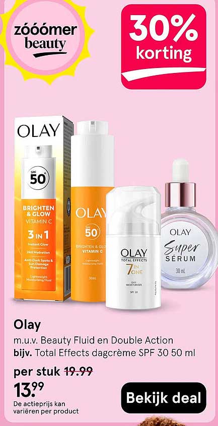 Olay m.u.v. Beauty Fluid en Double Action bijv. Total Effects dagcrème SPF 30 50 ml
