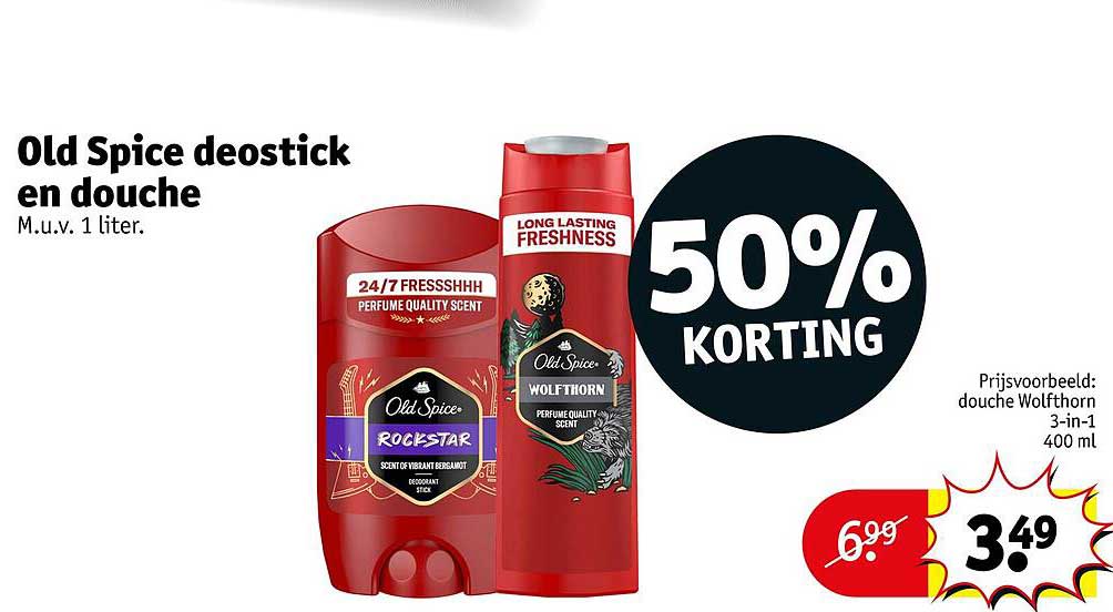 Old Spice deostick en douche 50% korting