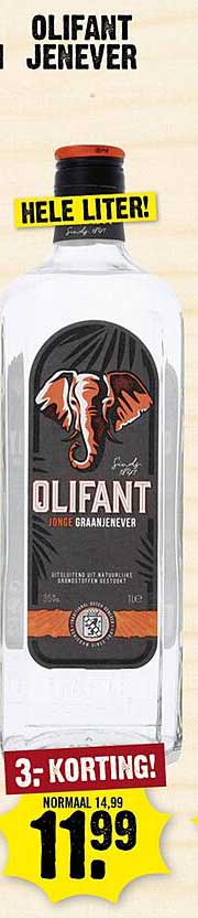 OLIFANT JENEVER HELE LITER! 3.- KORTING!