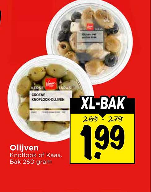 Olijven Knoflook of Kaas. Bak 260 gram XL-BAK