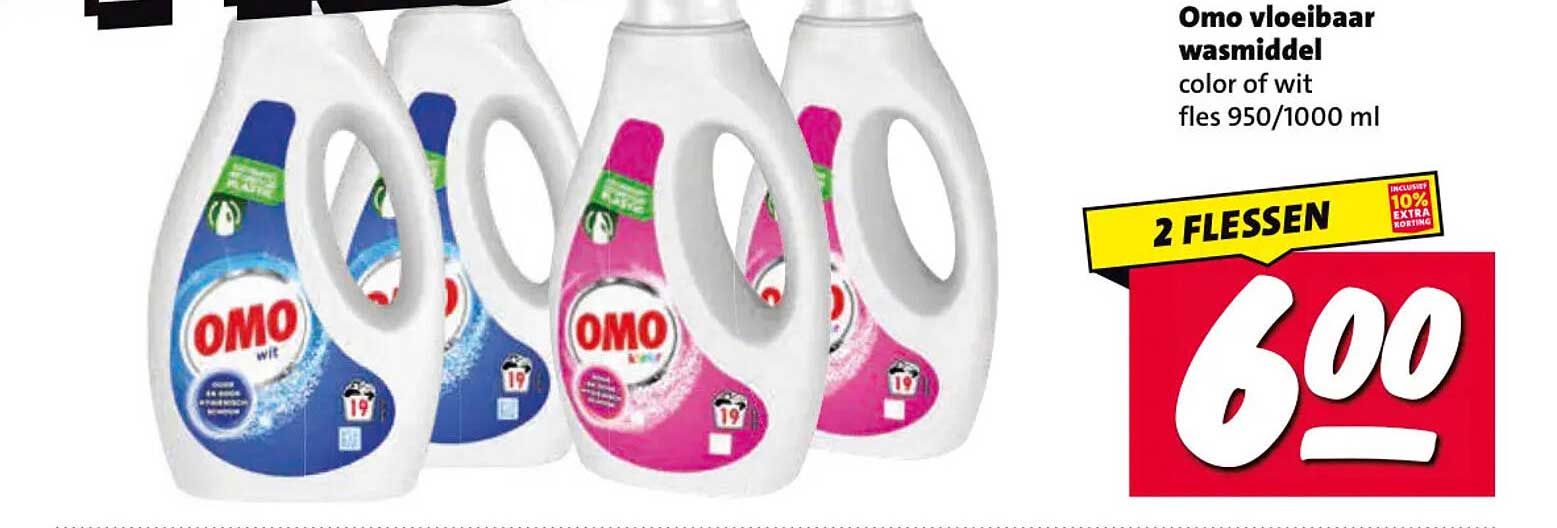 Omo vloeibaar wasmiddel color of wit fles 950/1000 ml 2 FLESSEN