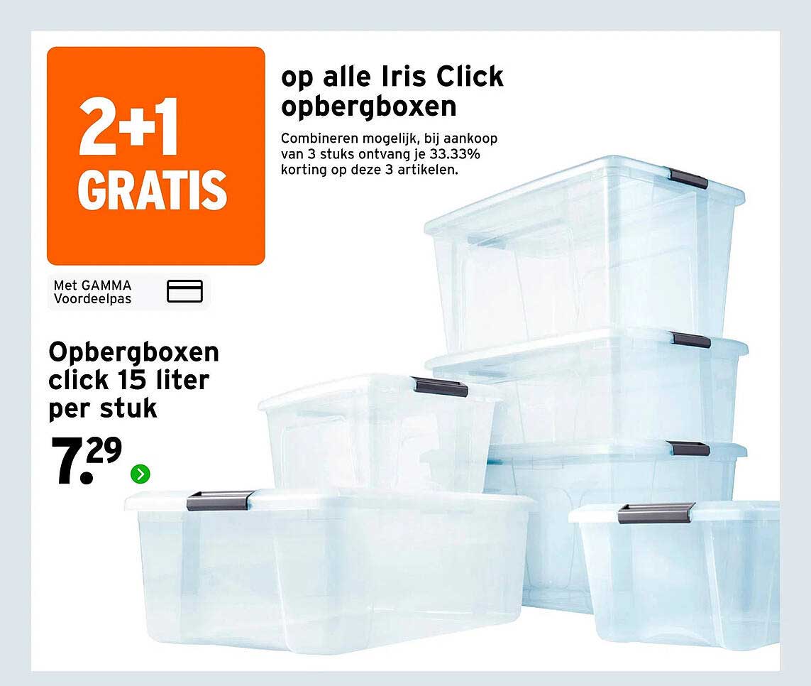 op alle Iris Click opbergboxen 2+1 GRATIS