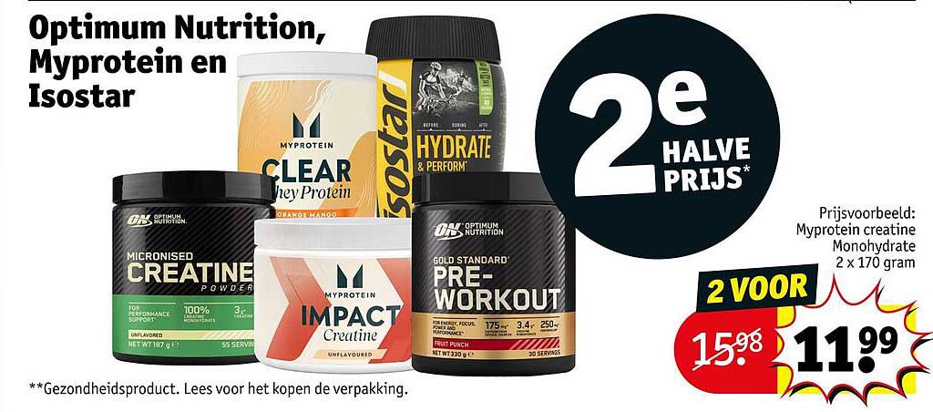 Optimum Nutrition, Myprotein en Isostar 2e halve prijs