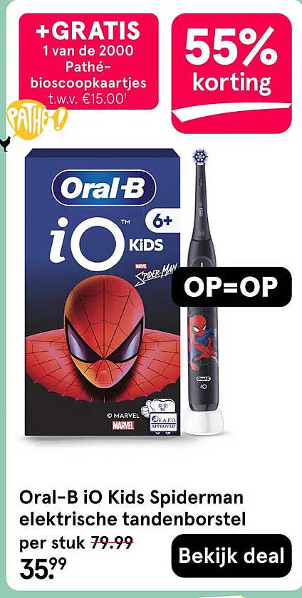 Oral-B iO Kids Spiderman elektrische tandenborstel per stuk 55% korting OP=OP