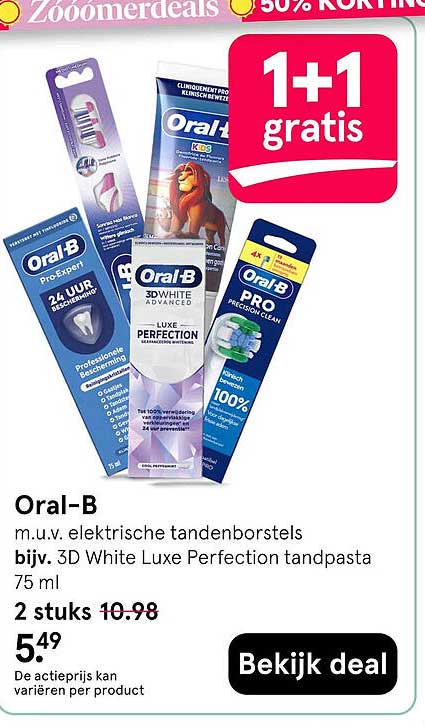 Oral-B m.u.v. elektrische tandenborstels bijv. 3D White Luxe Perfection tandpasta 75 ml 1+1 gratis