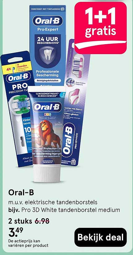 Oral-B m.u.v. elektrische tandenborstels bijv. Pro 3D White tandenborstel medium 1+1 gratis
