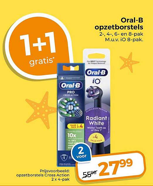 Oral-B opzetborstels 2- 4- 6- en 8-pak M.u.v. iO 8-pak 1+1 gratis