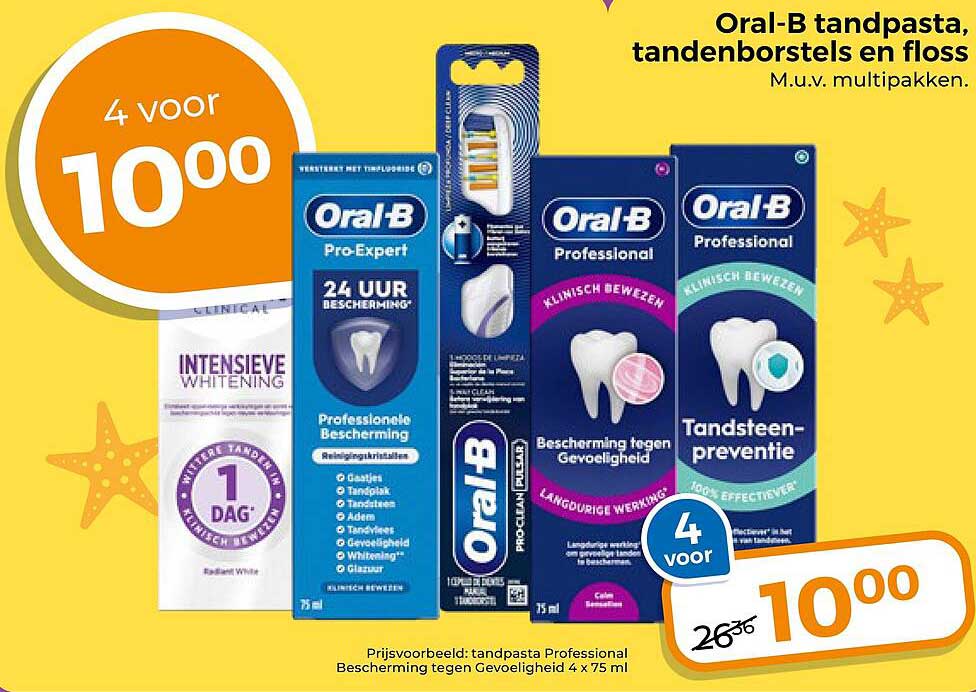 Oral-B tandpasta, tandenborstels en floss 4 voor 10,00