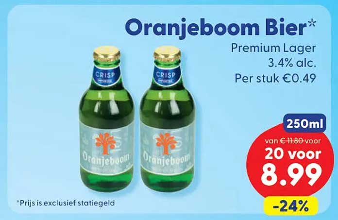 Oranjeboom Bier* Premium Lager 3.4% alc. 250ml -24%