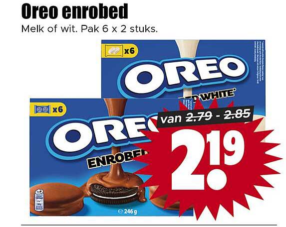 Oreo enrobed Melk of wit. Pak 6 x 2 stuks.