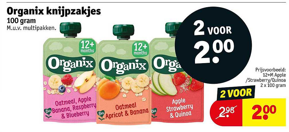 Organix knijpzaksjes 100 gram 2 voor 2.00