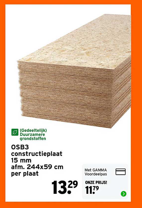 OSB3 constructieplaat 15 mm afm. 244x59 cm per plaat